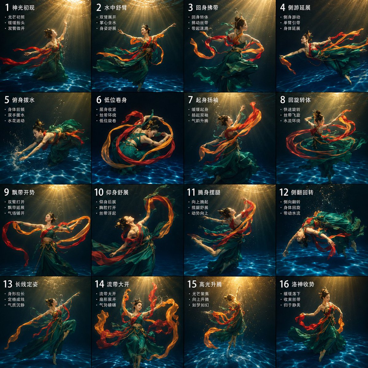 《水下洛神舞》4×4 十六宫格分镜故事板
